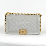 Chanel Boy Medium Light Grey Caviar GHW #25 (2018)