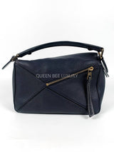 Loewe Puzzle Small Indigo Blue Grained GHW 2019