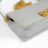 Chanel Boy Medium Light Grey Caviar GHW #25 (2018)